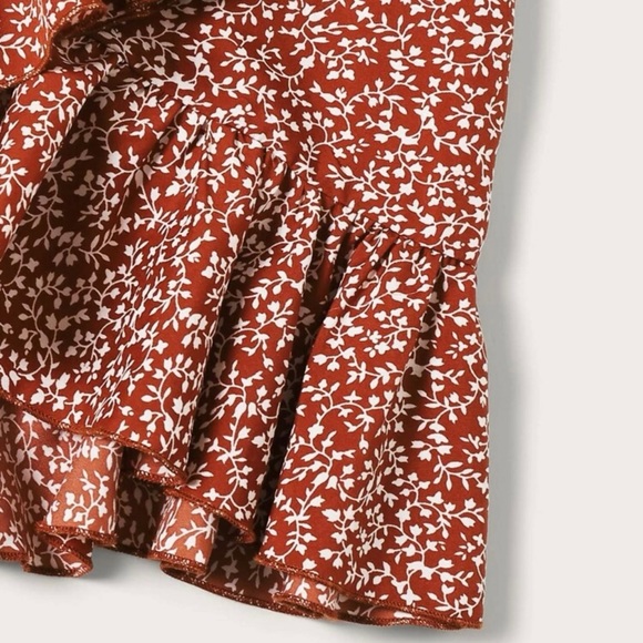 Never worn! Knotted Shirred Floral Bardot Top & Ruffle Wrap Skirt Set - Picture 4 of 5